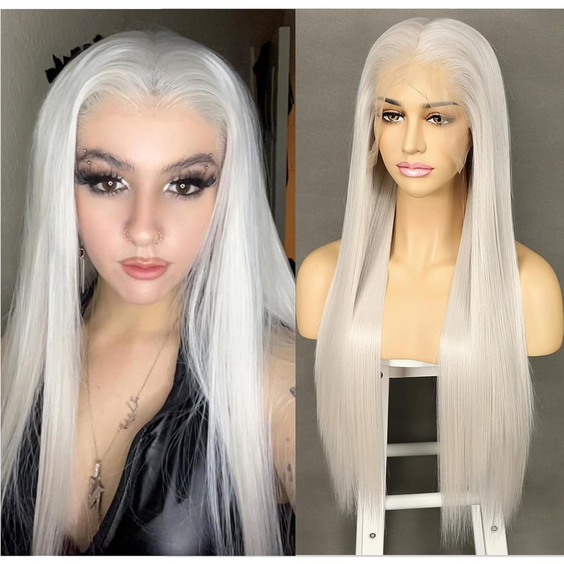 Sapphirewigs Platina Szőke Hosszú Egyenes Paróka - 13x6 Csipke Elülső, 66 cm, 150% Sűrűség, Hőálló Szintetikus Haj, Napi Viseletre