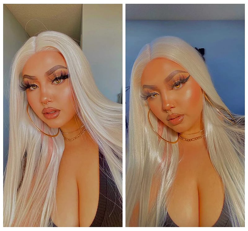 Sapphirewigs Platina Szőke Hosszú Egyenes Paróka - 13x6 Csipke Elülső, 66 cm, 150% Sűrűség, Hőálló Szintetikus Haj, Napi Viseletre
