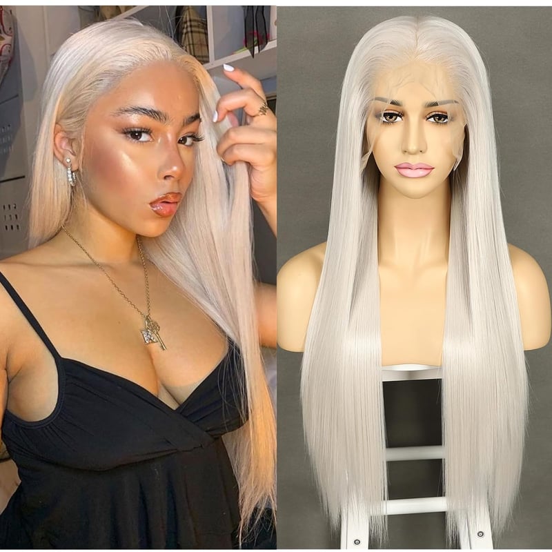 Sapphirewigs Platina Szőke Hosszú Egyenes Paróka - 13x6 Csipke Elülső, 66 cm, 150% Sűrűség, Hőálló Szintetikus Haj, Napi Viseletre