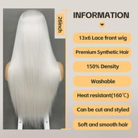 Sapphirewigs Platina Szőke Hosszú Egyenes Paróka - 13x6 Csipke Elülső, 66 cm, 150% Sűrűség, Hőálló Szintetikus Haj, Napi Viseletre 2