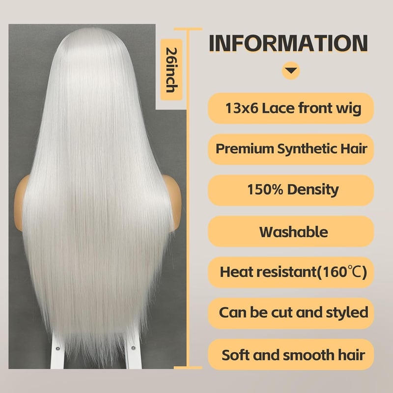 Sapphirewigs Platina Szőke Hosszú Egyenes Paróka - 13x6 Csipke Elülső, 66 cm, 150% Sűrűség, Hőálló Szintetikus Haj, Napi Viseletre