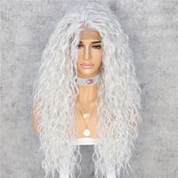 Sapphirewigs Platinaszőke Göndör Csipke Elülső Paróka Nőknek 66cm - gray 2