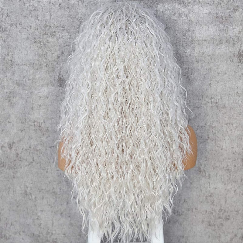 Sapphirewigs Platinaszőke Göndör Csipke Elülső Paróka Nőknek 66cm - gray