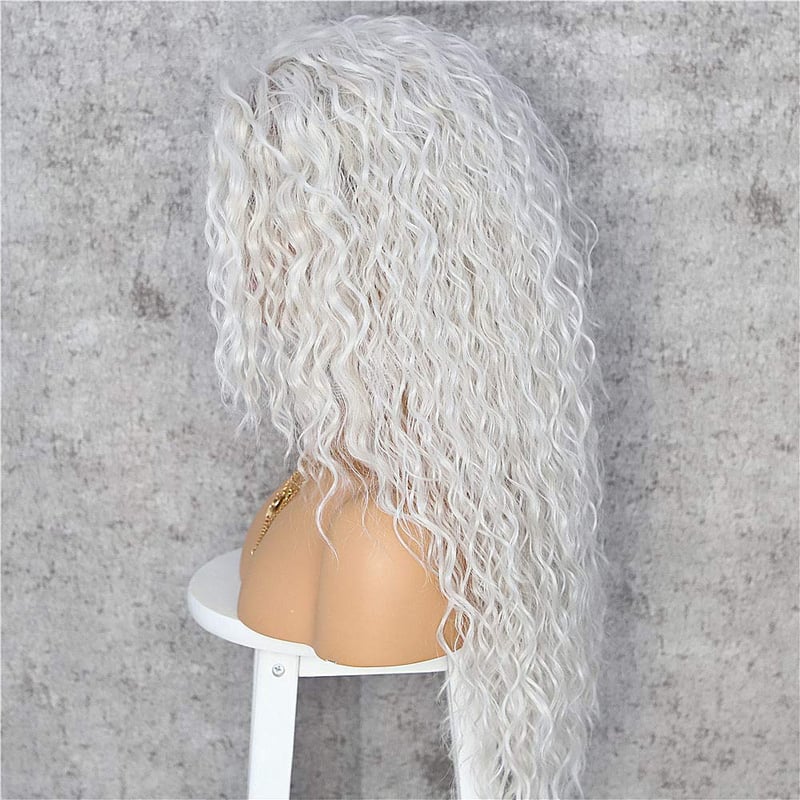 Sapphirewigs Platinaszőke Göndör Csipke Elülső Paróka Nőknek 66cm - gray