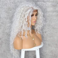 Sapphirewigs Platinaszőke Göndör Csipke Elülső Paróka Nőknek 66cm - gray 4
