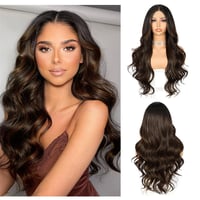 Sapphirewigs Sötétbarna Balayage Paróka - 13x4 Csipke Előrész, 66 cm Hosszú Hullámos Szintetikus Haj, Természetes Hatású, Napi Viseletre - dark brown 1