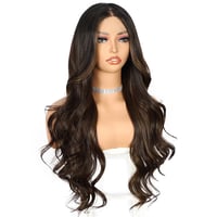 Sapphirewigs Sötétbarna Balayage Paróka - 13x4 Csipke Előrész, 66 cm Hosszú Hullámos Szintetikus Haj, Természetes Hatású, Napi Viseletre - dark brown 4