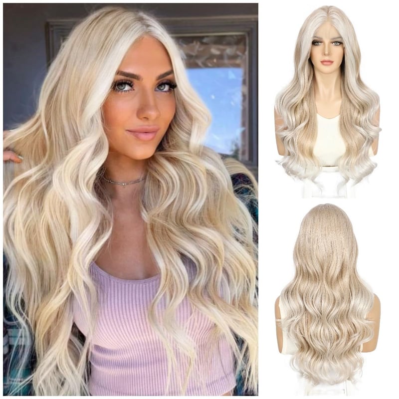 Sapphirewigs Szőke Csipke Paróka - Hullámos Szintetikus Haj, 13x4 Csipke Előlap, Balayage Hatás, Hőálló, Természetes Megjelenés, Napi Visele