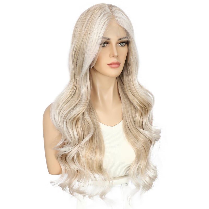 Sapphirewigs Szőke Csipke Paróka - Hullámos Szintetikus Haj, 13x4 Csipke Előlap, Balayage Hatás, Hőálló, Természetes Megjelenés, Napi Visele