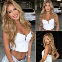 Sapphirewigs Szőke Melírozott Paróka - 66 cm Hullámos Műhaj Balayage Hatással, Csipke Első Rész, Hőálló Szintetikus Rost, Természetes Megjel 5