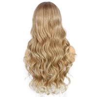 Sapphirewigs Szőke Melírozott Paróka - 66 cm Hullámos Műhaj Balayage Hatással, Csipke Első Rész, Hőálló Szintetikus Rost, Természetes Megjel 3