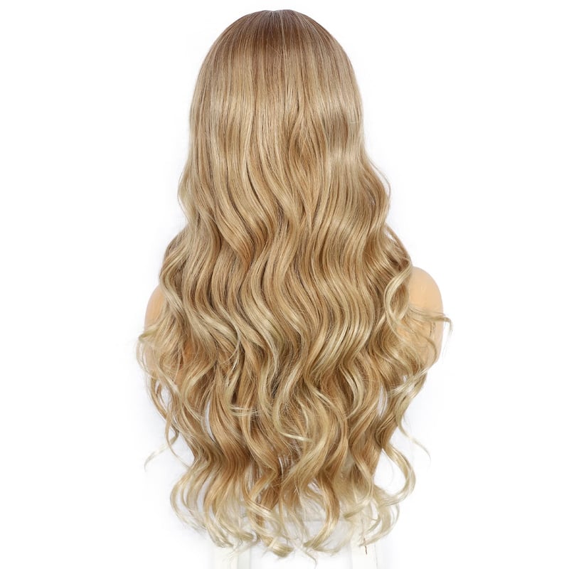 Sapphirewigs Szőke Melírozott Paróka - 66 cm Hullámos Műhaj Balayage Hatással, Csipke Első Rész, Hőálló Szintetikus Rost, Természetes Megjel