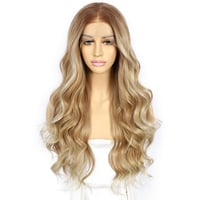 Sapphirewigs Szőke Melírozott Paróka - 66 cm Hullámos Műhaj Balayage Hatással, Csipke Első Rész, Hőálló Szintetikus Rost, Természetes Megjel 2