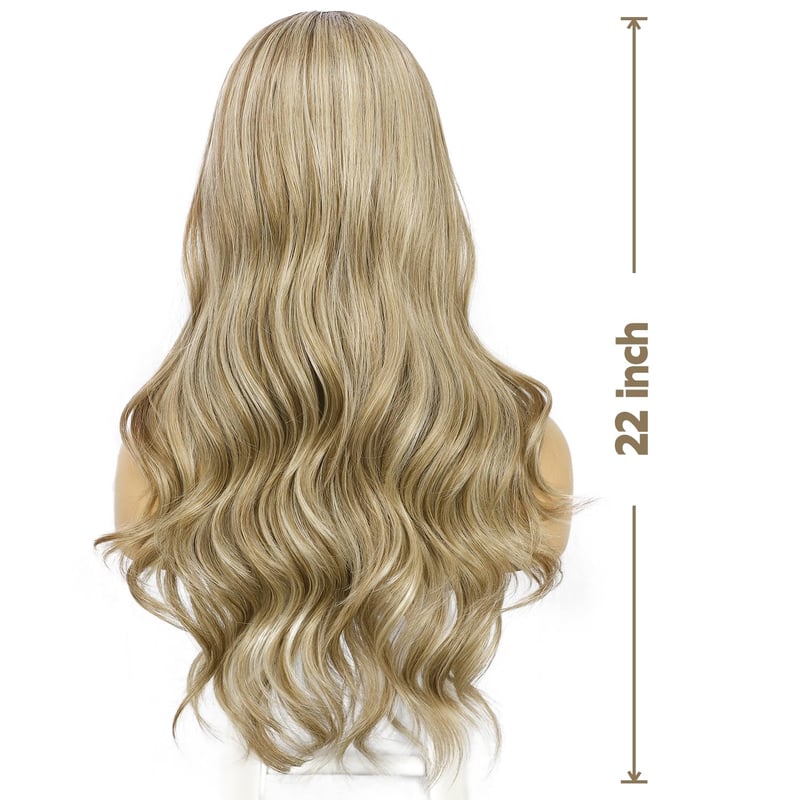 Sapphirewigs Szőke Paróka 13x4 Csipke Előlappal - Hullámos, Melírozott Műhaj, Előre Tépett, 56 cm, Ragasztómentes