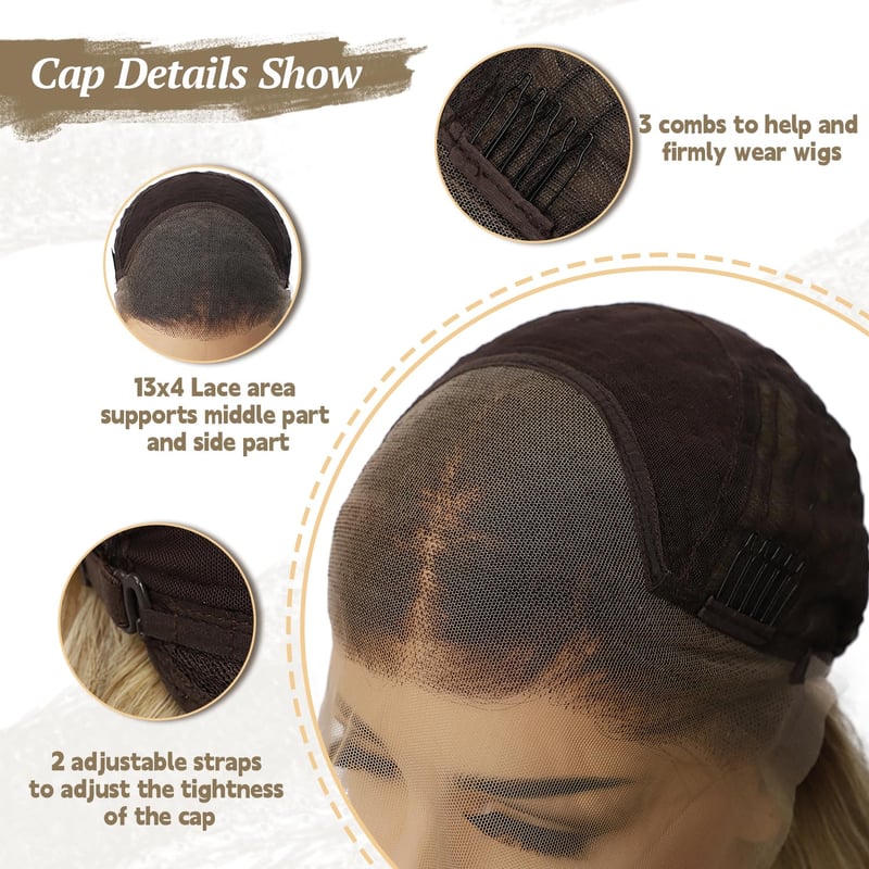 Sapphirewigs Szőke Paróka 13x4 Csipke Előlappal - Hullámos, Melírozott Műhaj, Előre Tépett, 56 cm, Ragasztómentes
