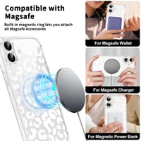 Priehľadný silikónový kryt Saqmkil s leopardím vzorom kompatibilný s MagSafe pre iPhone 16 Plus – biely 3