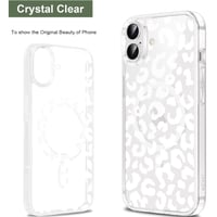 Priehľadný silikónový kryt Saqmkil s leopardím vzorom kompatibilný s MagSafe pre iPhone 16 Plus – biely 5