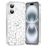Priehľadný silikónový kryt Saqmkil s leopardím vzorom kompatibilný s MagSafe pre iPhone 16 Plus – biely 1