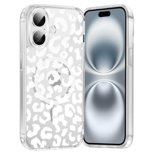 Saqmkil iPhone 16 Plus MagSafe kompatibilna prozirna silikonska maska s uzorkom leoparda - bijela