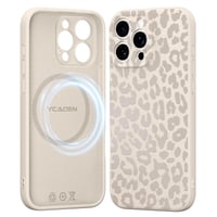 Silikónový kryt Saqmkil MagSafe na iPhone 15 Pro Max – leopardí vzor, béžový 1