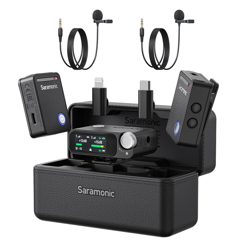 Bezdrôtový klopový mikrofón Saramonic Ultra, 32-bitový float záznam, synchronizácia časového kódu, vodotesnosť IPX5, dosah 300 m, 130 dB SPL, pre iPhone, Android a kamery