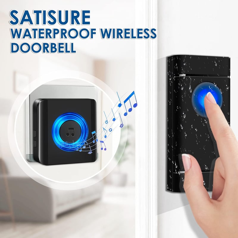 Satisure Vezeték nélküli ajtócsengő 2 adó 2 vevő, 400m hatótáv, 58 dallam, IP55 vízálló