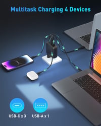 SATURNDOCK 100W USB-C hálózati töltő - 4 port, 5A USB-C kábellel 6