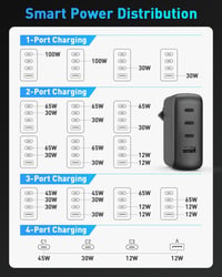 SATURNDOCK 100W USB-C hálózati töltő - 4 port, 5A USB-C kábellel 5