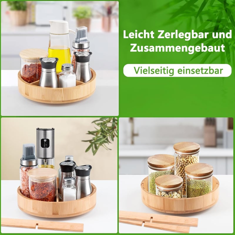 SAUNNIHEN Bambusz Forgótányér Szervezőrendszer Állítható Tárolóval