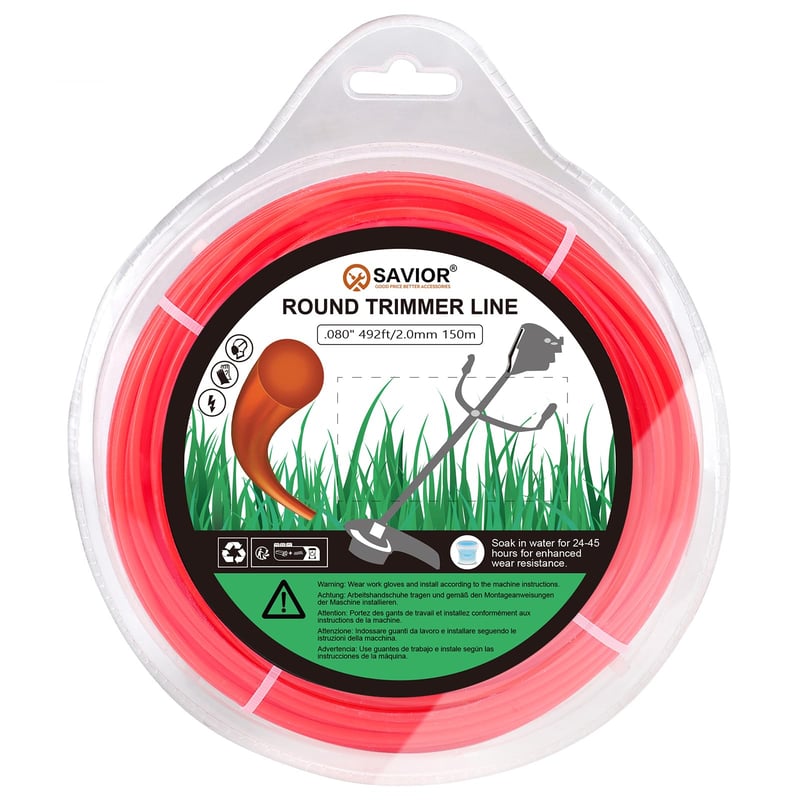 SAVIOR Struna do krovinorezu 2,0 mm x 150 m okrúhla oranžová nylonová struna na vyžínač, nylonové lanko na kosenie trávy a buriny
