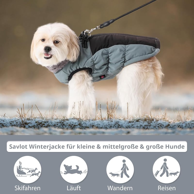 Savlot Kutyakabát Téli Meleg Vízálló Kabát L Méret Kék Reflexcsíkkal