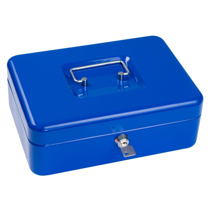 Casetă de bani Sax 25x18x9 cm, albastră, cu compartiment pentru monede - Cutie de valori pentru păstrarea numerarului