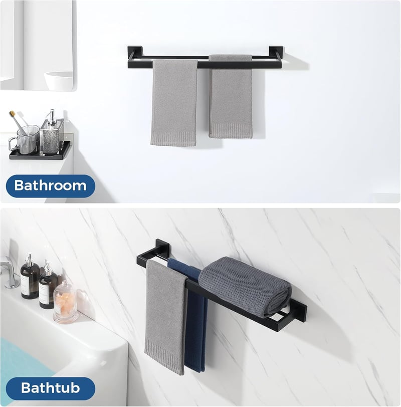SAYAYO Dupla Törölközőtartó 60cm Falra Szerelhető Rozsdamentes Acél Matt Fekete - 60 cm, Black