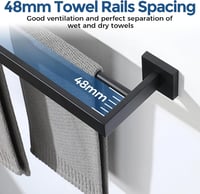 SAYAYO Dupla Törölközőtartó 60cm Falra Szerelhető Rozsdamentes Acél Matt Fekete - 60 cm, Black 5
