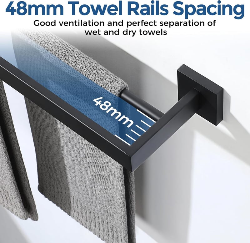 SAYAYO Dupla Törölközőtartó 60cm Falra Szerelhető Rozsdamentes Acél Matt Fekete - 60 cm, Black