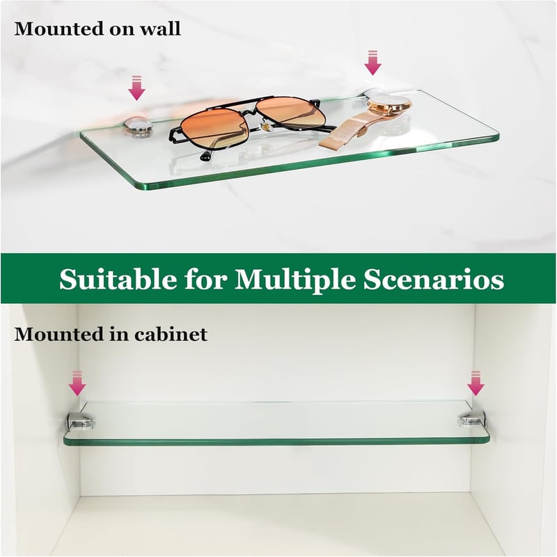 SAYAYO fürdőszobai üvegpolc 30 cm vastag 6 mm-es téglalap alakú polc - 30cm, Transparent