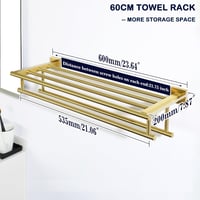 SAYAYO Törölközőtartó Polccal 60 cm - Rozsdamentes Acél Arany Fali Fürdőszobai Törölközősín Konyhai Vendégtörölköző Tartó 3