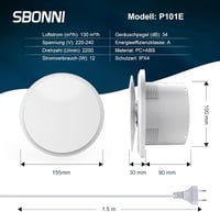 SBONNI 100mm Csendes Fürdőszobai Ventilátor 130 m³/h Erős Szellőztetés 5