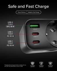 SBS Multi-aljzat elosztó USB-C és USB-A, Schuko átalakító 3500W, 30W gyorstöltés - PD 30W 4