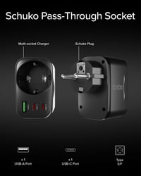 SBS Multi-aljzat elosztó USB-C és USB-A, Schuko átalakító 3500W, 30W gyorstöltés - PD 30W 3