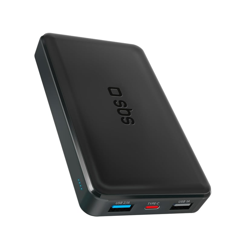 Prenosná nabíjačka SBS PowerBank 10K Slim 10000mAh s rýchlym nabíjaním, Intelligent Charge (IC), konektormi USB-C a 2x USB-A, čierna