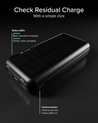 Baterie externă solară SBS 10000 mAh cu încărcare rapidă, conector USB-C și 2x USB-A, acumulator portabil compact pentru călătorii, negru 7