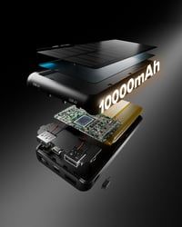 Baterie externă solară SBS 10000 mAh cu încărcare rapidă, conector USB-C și 2x USB-A, acumulator portabil compact pentru călătorii, negru 10