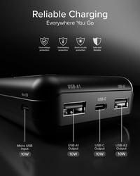 Baterie externă solară SBS 10000 mAh cu încărcare rapidă, conector USB-C și 2x USB-A, acumulator portabil compact pentru călătorii, negru 4