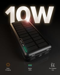 Baterie externă solară SBS 10000 mAh cu încărcare rapidă, conector USB-C și 2x USB-A, acumulator portabil compact pentru călătorii, negru 3