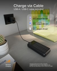 Baterie externă solară SBS 10000 mAh cu încărcare rapidă, conector USB-C și 2x USB-A, acumulator portabil compact pentru călătorii, negru 6