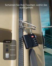 Zámok na kufor SBS Track My Lock TSA so zabudovaným lokátorom Find My, 3-miestny kód, 60 dB alarm, USB-C nabíjanie, pre kufre a tašky, čierny 9