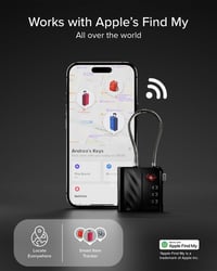 Zámok na kufor SBS Track My Lock TSA so zabudovaným lokátorom Find My, 3-miestny kód, 60 dB alarm, USB-C nabíjanie, pre kufre a tašky, čierny 2