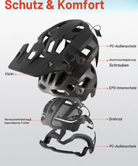 Cască de ciclism MTB Scavin cu cozoroc detașabil, certificată NTA8776 CE CPSC, compatibilă cu biciclete electrice, închidere magnetică, negru, mărimea M (54-58 cm) 3