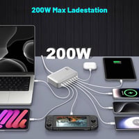 sccvee 220W GaN USB-C Nabíjacia stanica 6-portová – 4x USB-C + 2x USB-A – Rýchlonabíjačka pre MacBook Air, iPad, iPhone 15/16, Samsung, Pixel, notebooky 7